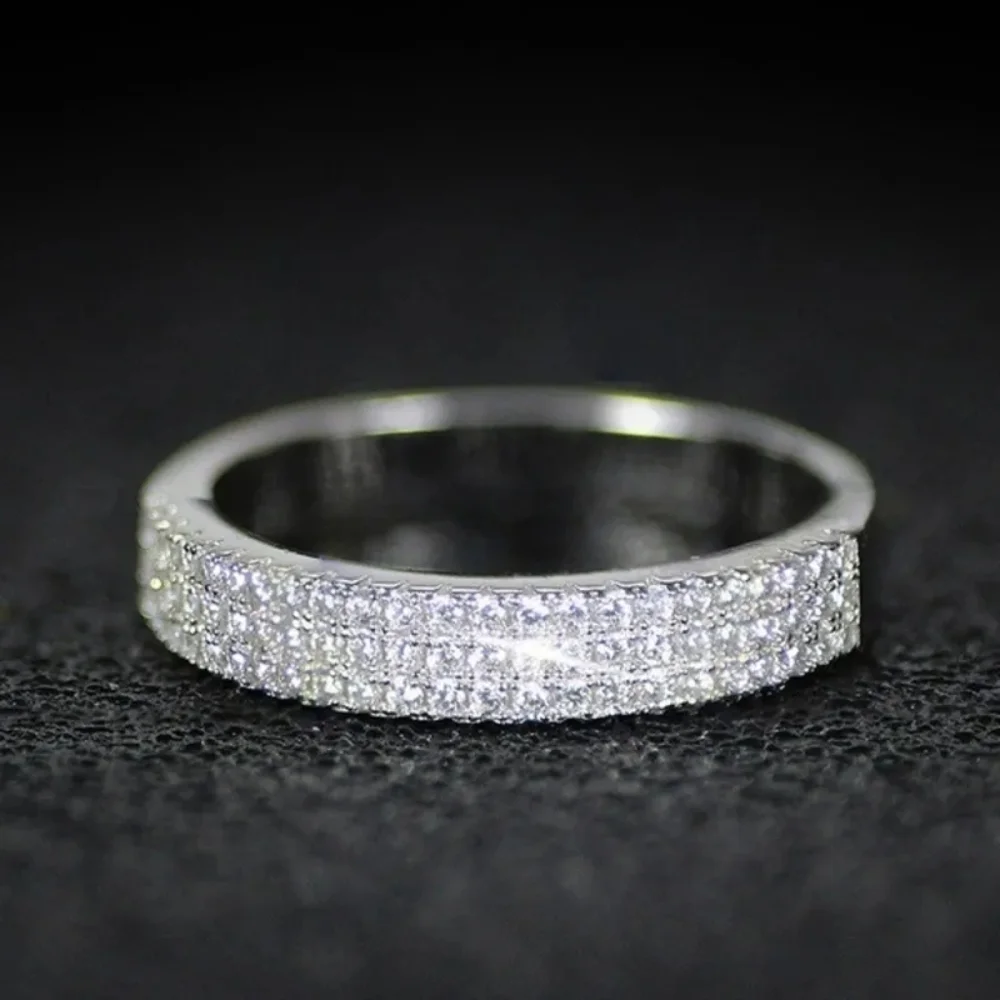NEW 925 SILVER DIAMOND TRIPLE HALF PAVED RING - Picture 4 of 4
